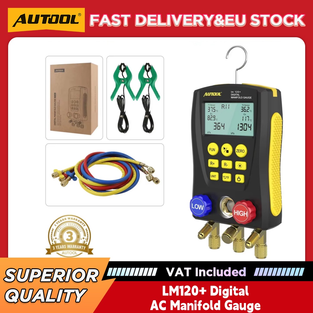 Air Conditioners - AUTOOL LM120+ 디지털 AC 매니폴드 게이지,